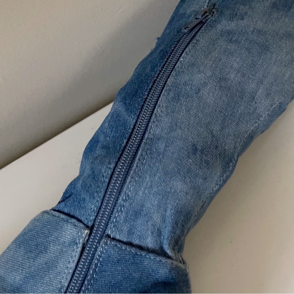 Blue Denim Knee High Peep Toe Boots Party Club Streetwear Festival - Picture 12 of 14